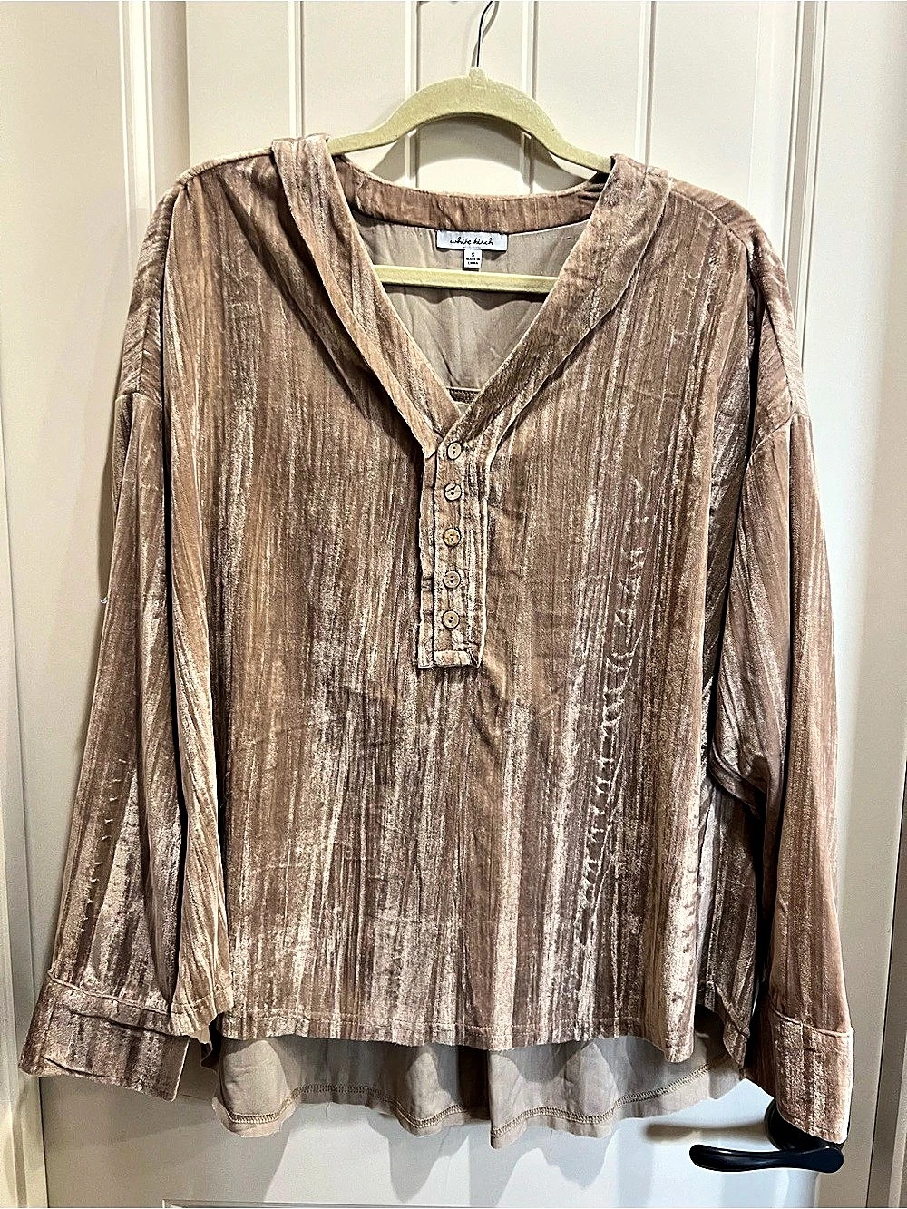 White Birch Crushed Velvet Tunic Top Taupe Oversized S NWOT